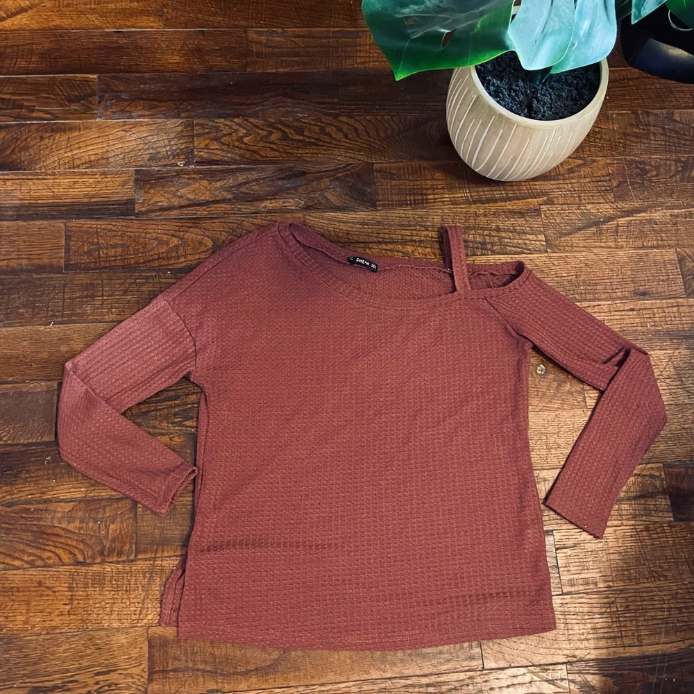 SHEIN Off the shoulder Waffle Knit Burgundy Top